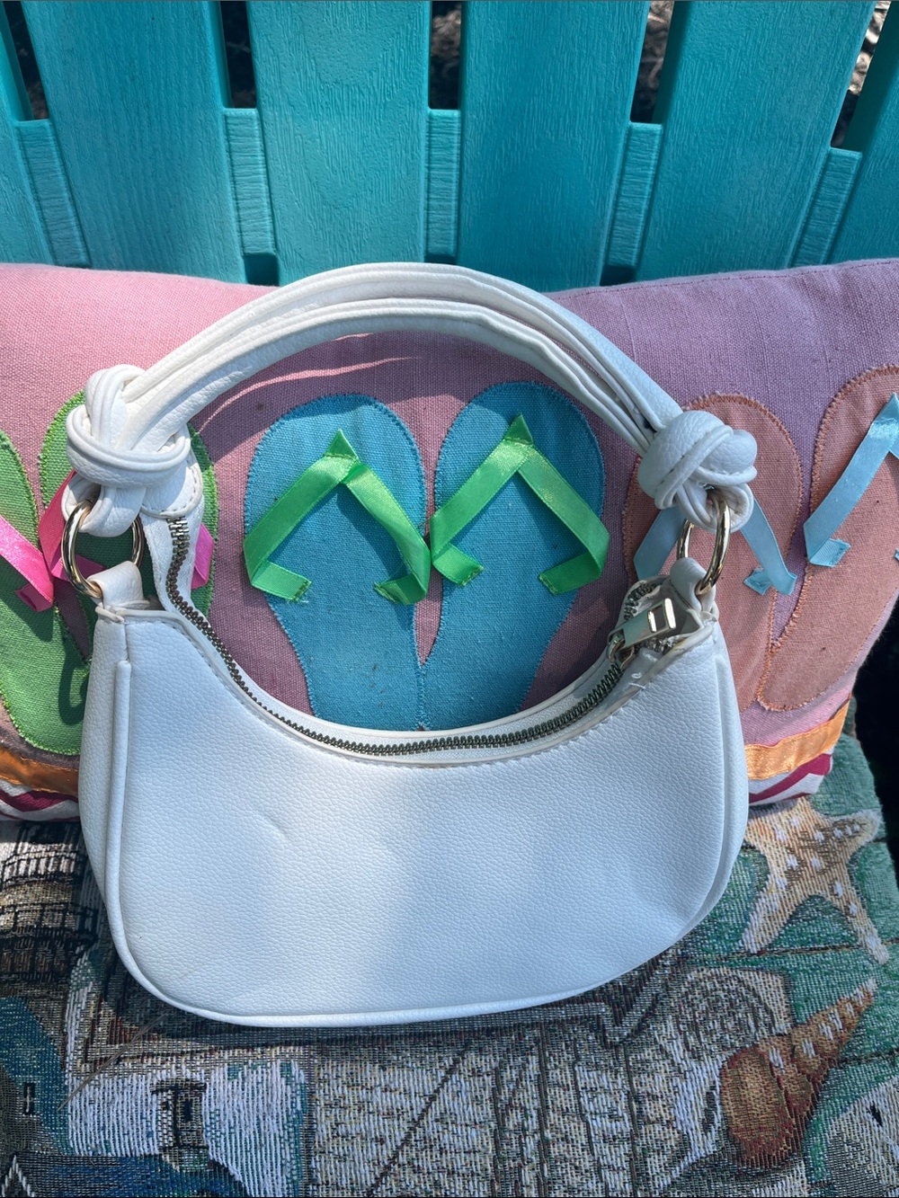 White Shoulder Bag with Knotted Handle - Classic Women’s Purse